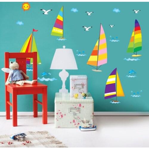 Waterproof Creative DIY Cartoon Saili Wall Stickers Kindergarten Baby Room Decorative Home Decor Wall Decals Wall Decals Posters