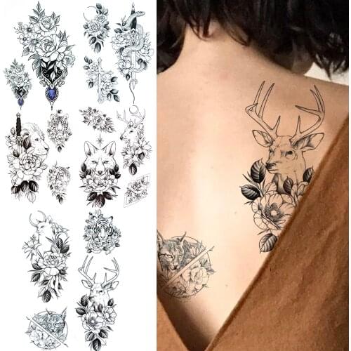 3D Reindeer Animals Temporary Tattoos For Women Girl Cat Tiger Lion Wolf Snake Elk Moose Fake Tattoo Sticker Waterproof Tattos