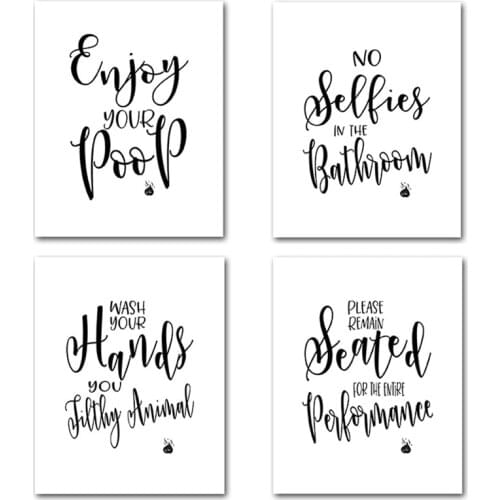 Funny Bathroom Sign Canvas Poster Wall Art Prints , No Selfies Enjoy Your Poop Please Remain Seated Toilet Signs Bathroom Decor