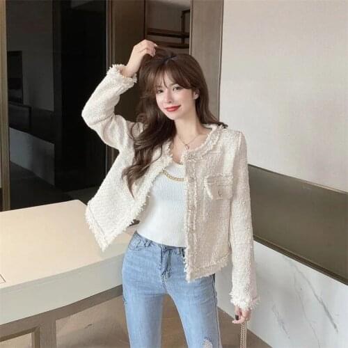 Temperament celebrity small incense wind tweed short jacket 2020 female autumn and winter Korean casual all-match jacket top tre