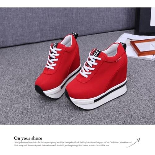 2021 Height Increasing Insole Womens Shoes All-Match Canvas Shoes White Shoes Ultra High Heel 12cm Platform Student Board Shoes