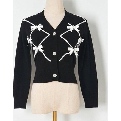 Women Sweater Cardigan Knit Crop Tops White Black Sexy V-Neck Full Sleeve 2021 Autumn Winter Fashion Harajuku Japanese Korean