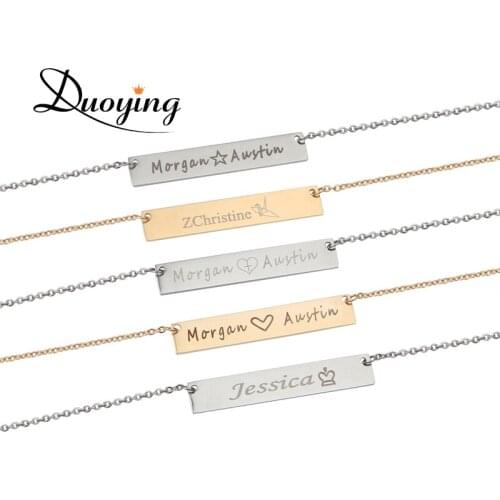 DUOYING Custom Engraved Name Necklace For Women Personalized Initial Necklace Chain Necklace Supplier 35*6mm Gold Color Bar