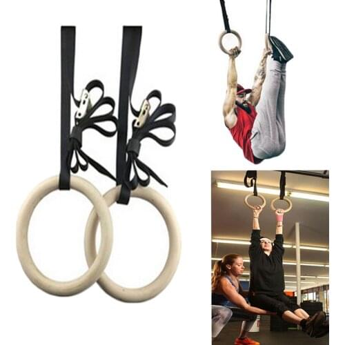 1set wooden gymnastic training rings Mens Gym Ring With Adjustable Buckles Straps For Indoor Workout Full body Fitness equipmen