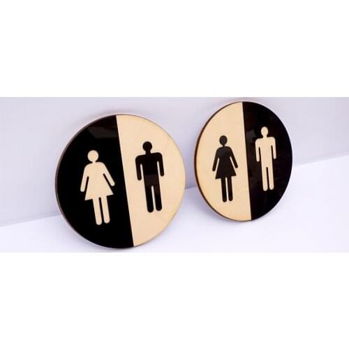 1 piece Round Toilet Door Sign Men Women Wooden Bathroom WC Acrylic 3d Black Mirror Surface Wall Sticker Home Decoration
