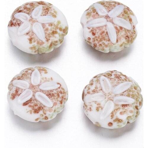 12pcs/lot Jewelry DIY Beads Ocean Style Flat Round Handmade Lampwork Beads, Tan, 20~21x9~11mm, Hole: 2mm