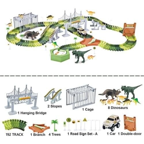 192 pcs track dinosaur model DIY Assembled Electric dinosaur track Childrens educational spell insert track boy toy