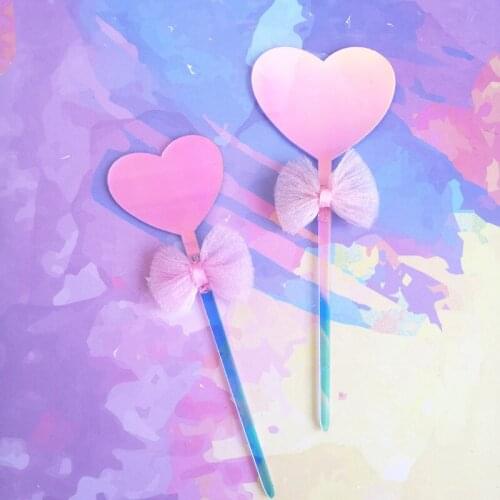 2PCs Laser Heart Star Bow Happy Birthday Cake Toppers Cupcake Topper For Wedding Kids Birthday Party Supplies Cake Decoration