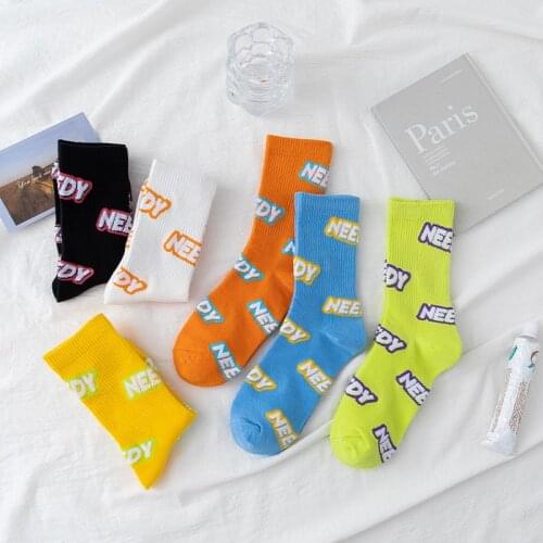 2021 Harajuku Funny Colorful Creativity Letter Print Socks For Women Kawaii Cute Korean Style Street Womens Socks Dropshipping
