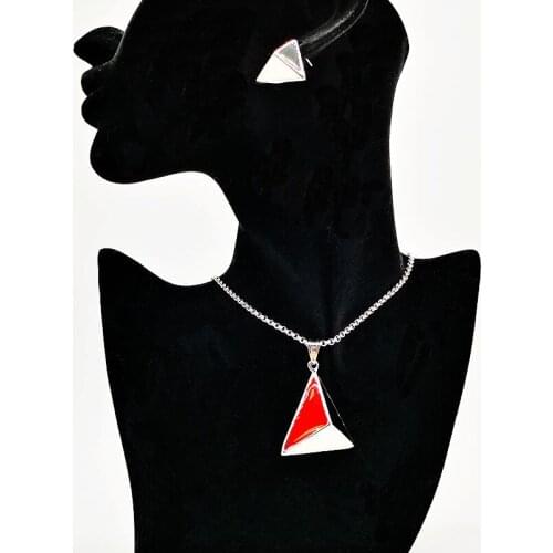 2019 S/S New arrival 3 colors EPOXY 3D pyramid pendant necklace stainless steel pyramid necklace earrings jewelry set BLKN0636