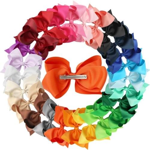 5inch 25pcs/lot New Fashion Grosgrain Ribbon Hairbow Girls Hair Bows with Clip for Children Hair Accessories 25 Colors