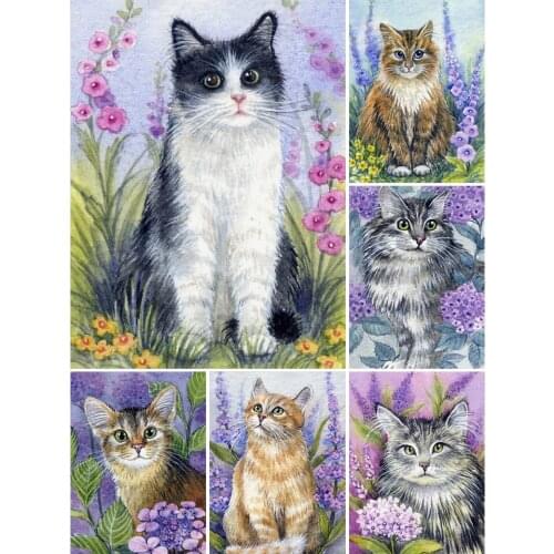 5D DIY Diamond Painting Animlas Cat Flowers Cross Stitch Kit Full Drill Square Embroidery Mosaic Art Picture of Rhinestones