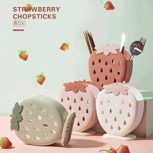 BalleenShiny Household Plastic Chopstick Cage Drain Hanging Creative Kitchen Chopstick Cage Plastic Strawberry Chopstick Box