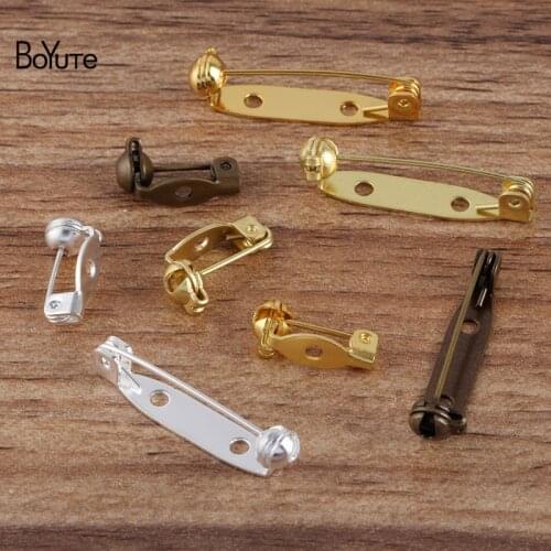 BoYuTe (50 Pieces/Lot) 15MM 28MM Length Metal Brass Pins Jewelry Accessories Diy Hand Made Safety Pin Brooch Base