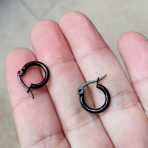 Size 10mm Black Circular Hoop Earrings Ear Loop Smooth Ring Polishing 316 Stainless Steel Jewelry IP Plating Anti Allergy