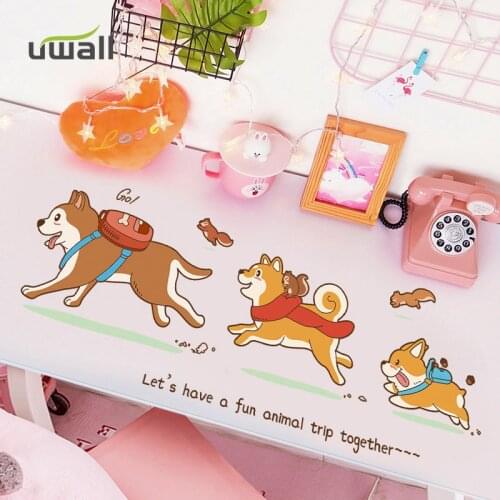 Cartoon Dogs Travel Wall Stickers For Kids Room Living room Background Wall Decoration Self-adhesive Home Decor Cabinet Decor