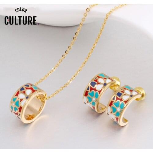Dubai Fashion Enamel Jewelry Sets for Women Costume Elegant Jewelry Set Girl (Necklace, Earring)