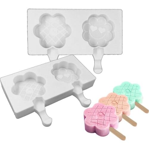 2 Slot Flower Shape Popsicle Ice Cube Cream Maker Molds Tray Random Color Summer DIY Ice Mould Kichen Accessories