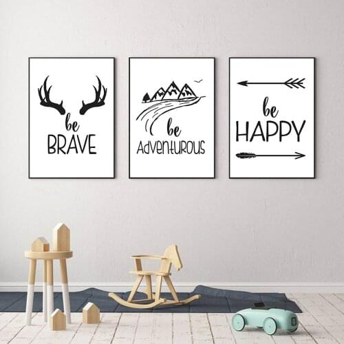 Be Happy Canvas Art Painting Be Brave Poster Simple Quote Art Print Black White Pictures Minimalist Wall Art Home Decor