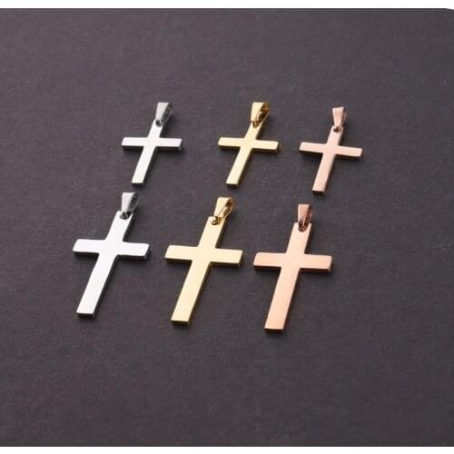 50pc 14*21/17*32mm Gold/rose gold Color Stainless steel Mirror polish cross Charm For Necklace DIY Women Handmade Jewelry Making