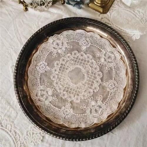 18/27 Cm Wide Retro Lace Embroidery Fabric Round Dustproof Cover Towel Retro Lace Style Placemat Coffee Pad Table Mat