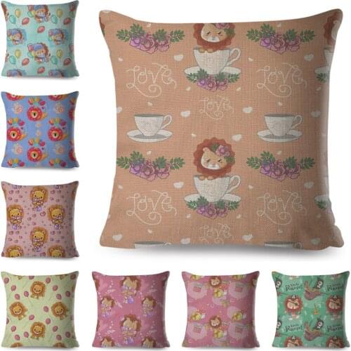 Patchwork Lovely Cartoon Lion Pillow Case Decor Cute Animal Pillowcase Polyester Cushion Cover for Sofa Home Car Children Room