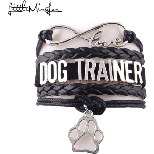 Fashion Infinity Love dog trainer bracelet dog paw charm leather braid wrap handmade women bracelets & bangles for men jewelry
