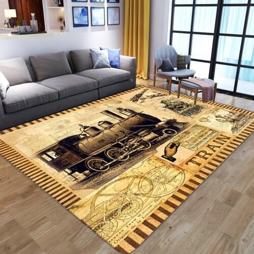 Cartoon Kids Playing Area Rugs 3D old-fashioned train Printed Carpets Anti-Slip Child Bedroom Play Crawl Floor Mat Kid Gamer Rug