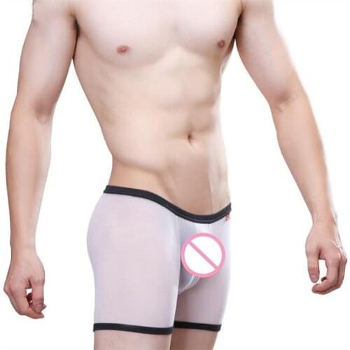 Mens Sexy Transaprent Bikini Trunks Boxers Shorts Male Sexy Pouch Panties Underpants Swimming Beachwear Sunbath Exotic Lingerie