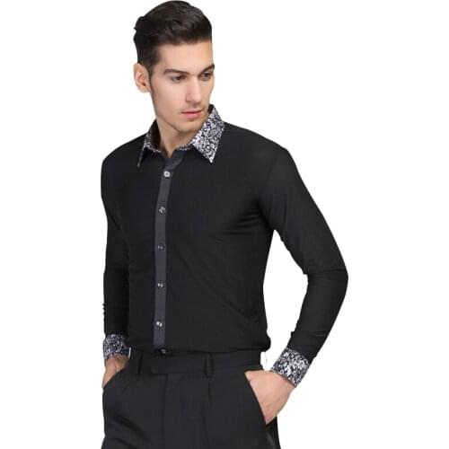 Long Sleeve Button Mens Latin Dance Top Ballroom Dancewear Latin Dance Costumes Stage Clothing Male Ballroom Clothes D-0638