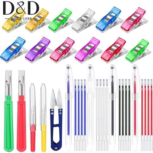 49PCS Hand Sewing Tools Set Includes Heat Erasable Pen Refills Quilting Fabric Clips Stitch Seam Rippers for Needlework Craft