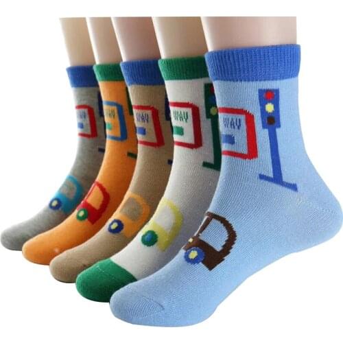 Children Wit Kids Socks Car Traffic Cute Casual Style Hot Sale Cotton Baby Boys Socks For Girls 1-12 Year 5 Pairs/ lot