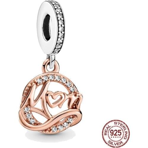 New 925 Sterling Silver Bead Two-tone Mom Dangle Charm DIY fine beads Fit Original Pandora Charms Bracelet Jewelry 2021