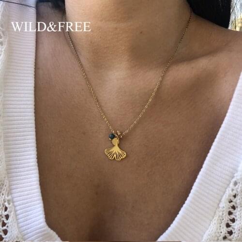 Wild&Free Minimalist Leaves Necklace For Women Stainless Steel Gold Hollow Out Ginkgo Leaf Pendant Short Necklace Boho Jewelry