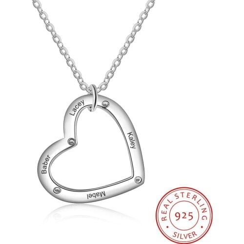 Personalized 925 Sterling Sliver Necklace Hollow Heart Pendant DIY 4 Names Custom Necklace Fashion Jewelry for Women (NE103166)