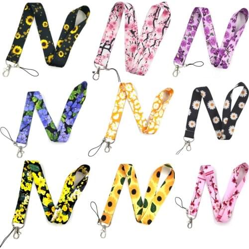 Sunflower White Daisy Flower Art Print Neck Strap Mobile Phone Lanyard For Key Chains ID Card Badge Holder Keycord DIY Hang Rope