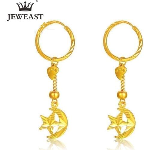JLZB 24K Pure Gold Earring Real AU 999 Solid Gold Earrings Nice Star Moon Upscale Trendy Classic Fine Jewelry Hot Sell New 2020