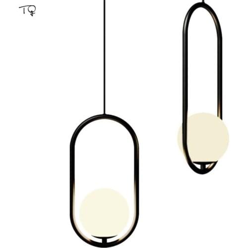 Nordic Classical Retro Oval Iron Gold Black Glass Ball Hanging Lamp Industrial Bedside Study Cafe Bar Restaurant Pendant Lights