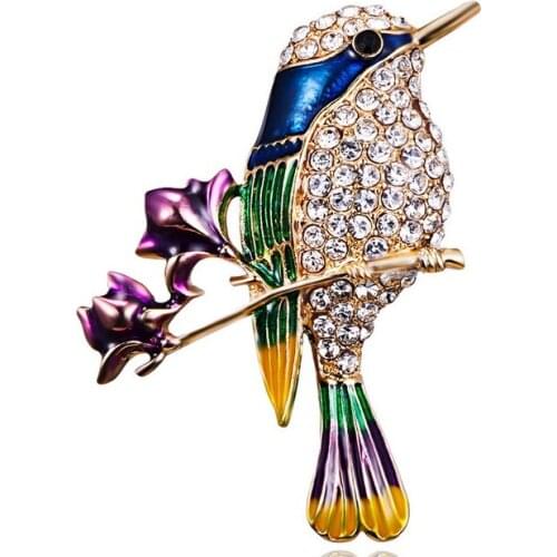 Rhinestone Enamel Oriole Bird Branch Brooch Pins Men Womens Alloy Colorful Bird Brooches For Suits Dress Banquet Brooch Gift