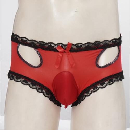 Mens Sissy Briefs Underwear Lingerie Crossdress Hollow Out Low Waist Bulge Pouch Underpants Erotic Hot Sexy Sissy Panties