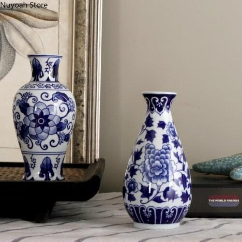Home Decoration Blue and White Porcelain Vase Dried Flower Flower Arrangement Accessories Handicraft Vase Living Room Decoration