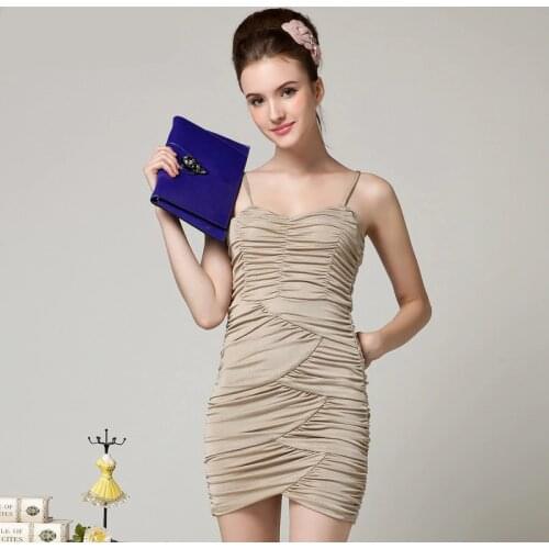 2020 Khaki Spaghetti Strap Vintage Draped Mini Dress Summer High-end Women Dress Bandage Sexy Party Club Bodycon Dresses Vestido