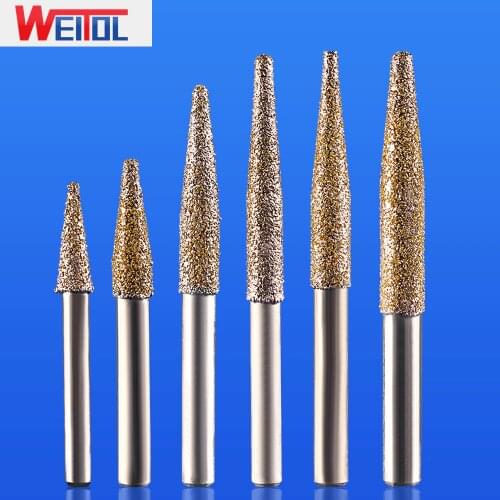 Weitol 1pcs 12mm vacuum brazed stone cutter bits taper cnc engraving tools milling cutter marble router bits