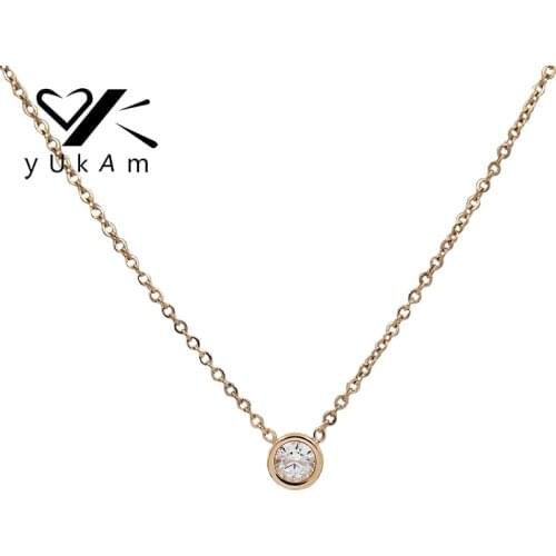 YUKAM Jewelry Silver Color Rose Gold Color Small Circle Round Crystal Pendant Necklaces Cubic Zirconia Chain Necklaces for Women