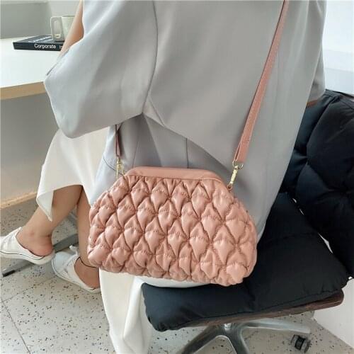 For Women Designer Clip Shell Shoulder Bag Luxury Pu Leather Messenger Bag Lady Clutch 2022 Fashion Ruched Hobos Crossbody Bags