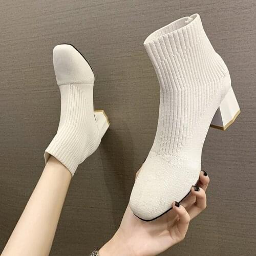 New Lady Stretch Fabric Booties Woman High Heels Luxury Designer Round Toe Ladies Stiletto Fashion Ankle boot Rubber Autumn boot