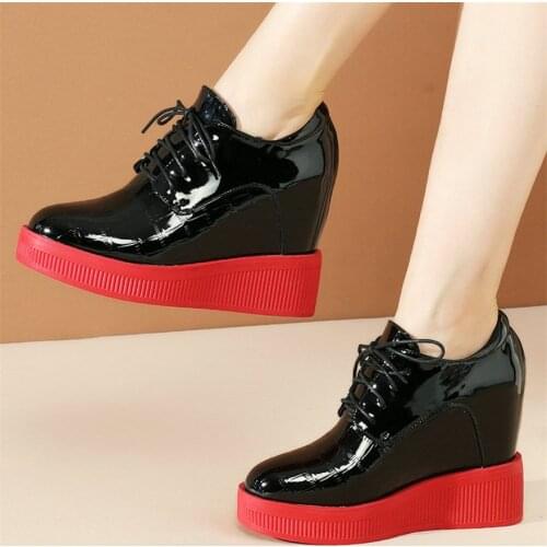 2020 Fashion Sneakers Women Genuine Leather Wedges High Heel Pumps Shoes Female Lace Up Trainers Round Toe Platform Ankle Boots