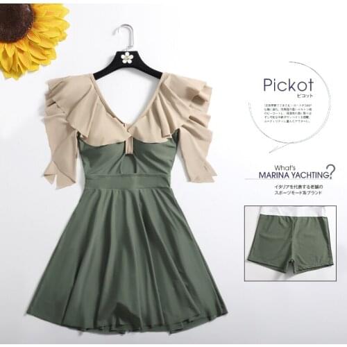 2021 Women One Piece Swimwear Ruffle Sexy Bathing Suit Swimming Beachwear Female Swimsuit Swimdress Plus Size Swim Beach Dress