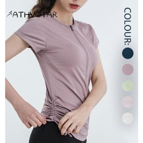 ATHVOTAR Women Half Zip Sports Top Shirt Tight-Fitting Drawstring Running Short-Sleeved Quick-Drying Yoga Wear Fitness Clothes