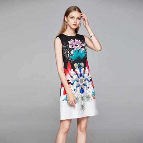 2021 Womens Summer Dress European Casual Style Round Neck Print Sleeveless Short Dress New Female Slim Dresses X319
